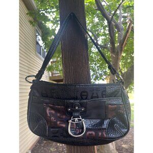 Vintage 90s Y2K Aigner brown logo patchwork shoulder bag multi-media festival